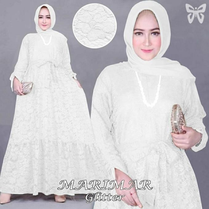 Gamis Brukat Jumbo Putih Marimar Bahan Brukat Tulang Lapis Furing Best Seller