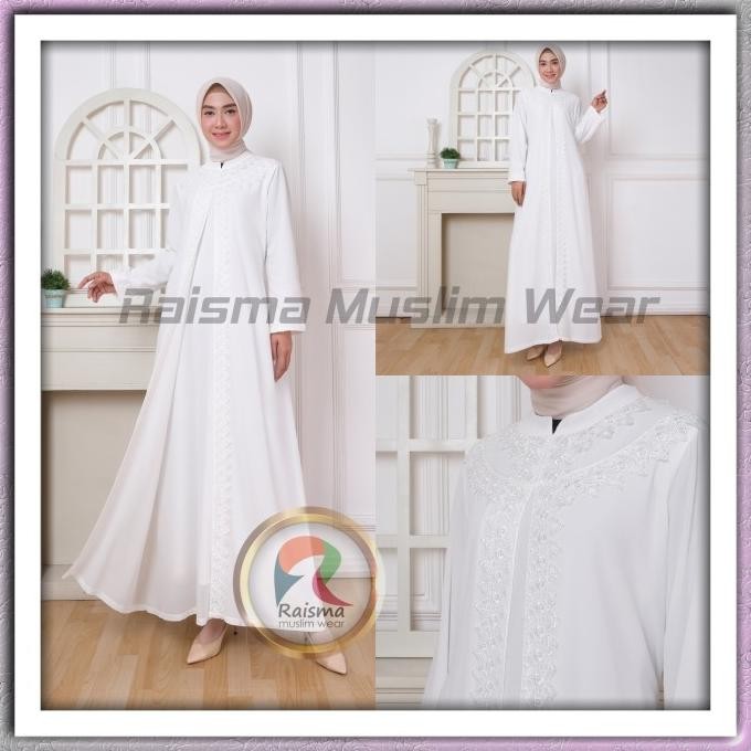 Gamis Putih Brukat Komb Ceruti Babydoll Mewah Terbaru Dress Muslimah R Promo