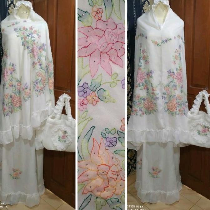 Miliki Mukena Sulam Bayang/Mukena Khas Sulaman Bukittinggi/Khusus Warna Broken White