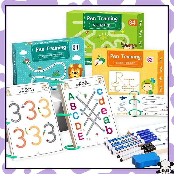 

58/136Pcs 4 Tahap Pen Control Magical Tracing Workbook Buku Wipe And Clean Mainan Edukasi Anak