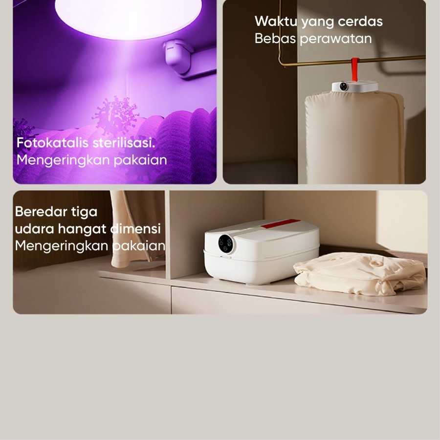 Deerma GY700W Clothes Dryer Alat Pengering Pakaian Baju Elektrik Portable Sterilisasi UV Ganda
