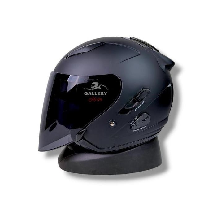 Helm Kyt Galaxy Flat R Hitam Doff / Helm Kyt Half Face Original / Visor Smoke - Motor Motorcycle