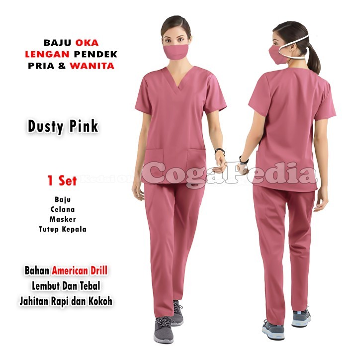 Baju Oka Lengan Pendek - Seragam jaga perawat - Baju Stenen Scrub Oka