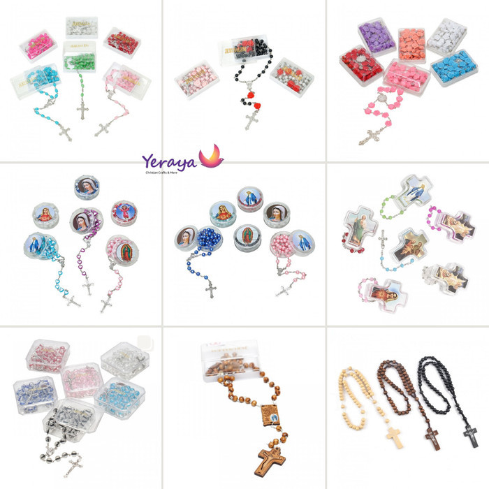 Souvenir Rohani Rosario Kalung Salib Katolik Murah + Kotak Jerusalem
