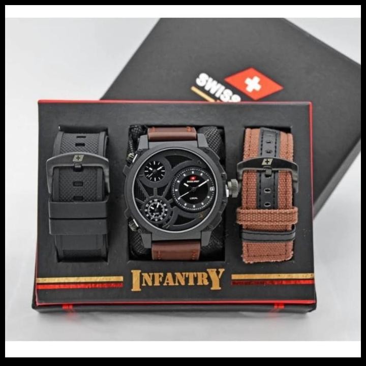 Terlaris Jam Tangan Pria Swiss Army Infanty Paket Free 2 Tali Kanvas Kulit Watches Good Quality