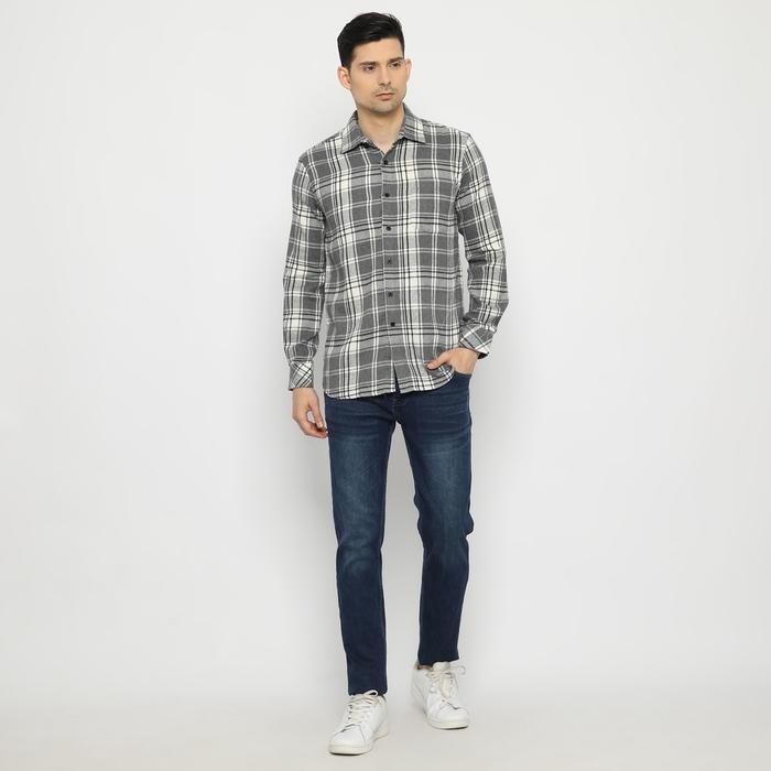 Platini Kemeja Pria Flanel Panjang Abu 76290