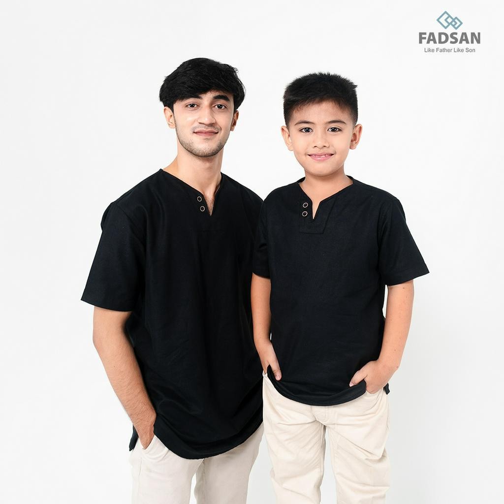 Fadsan - Baju Koko Ayah Dan Anak Couple Warna Hitam Mono