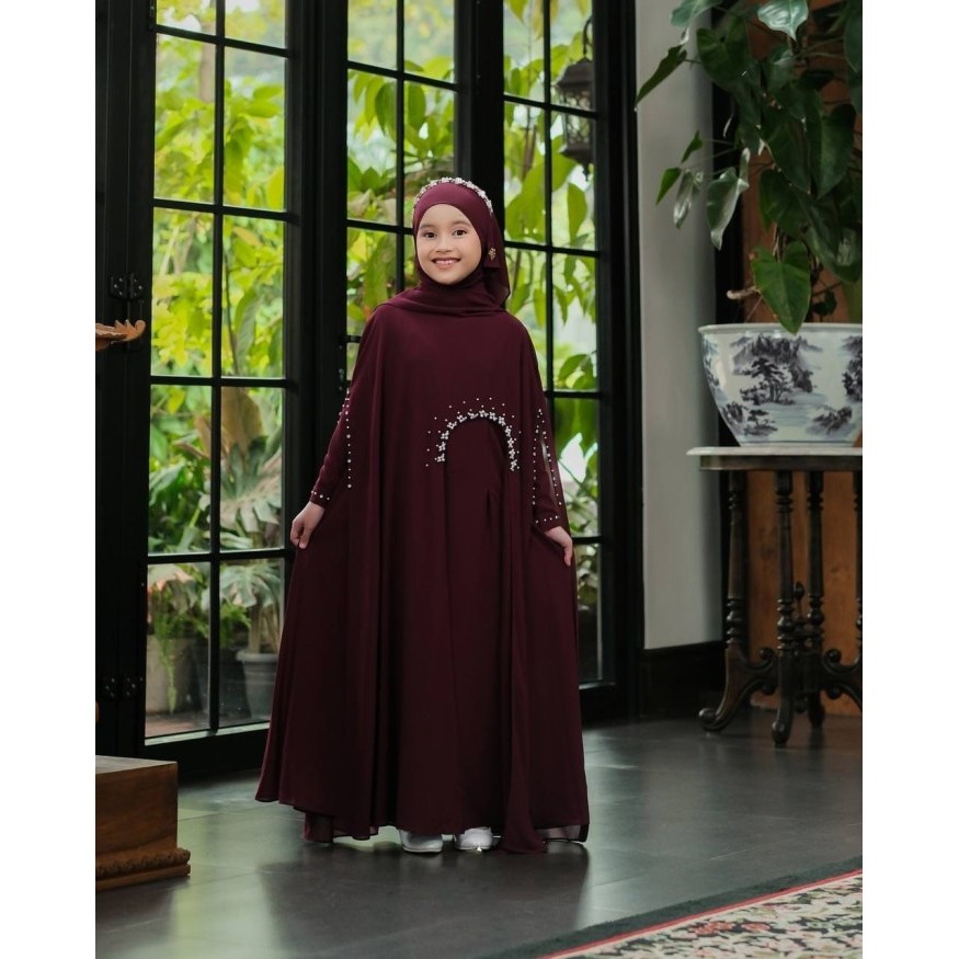 Baju Muslim Anak Perempuan 7-13 Tahun Gamis Abaya Anak Lebaran Modern Kekinian Luna