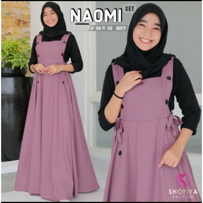 Gamis anak remaja tanggung set overall naomi + inner polos