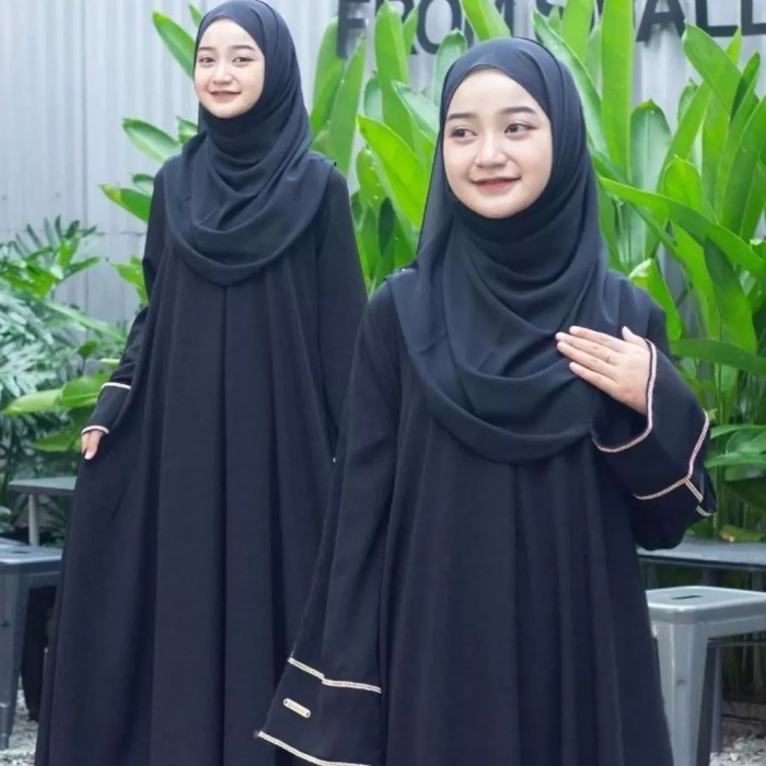 Gamis Abaya Hitam Anak Perempuan 13-17 tahun Baju Muslim Anak Remaja Modern Rumi