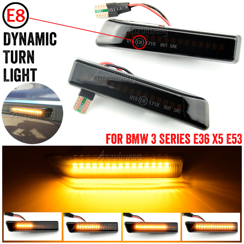NADZWA 2pcs Flowing Dynamic LED Turn Signal Lights Side Marker Indicator Blinker For BMW X5 E53 1999