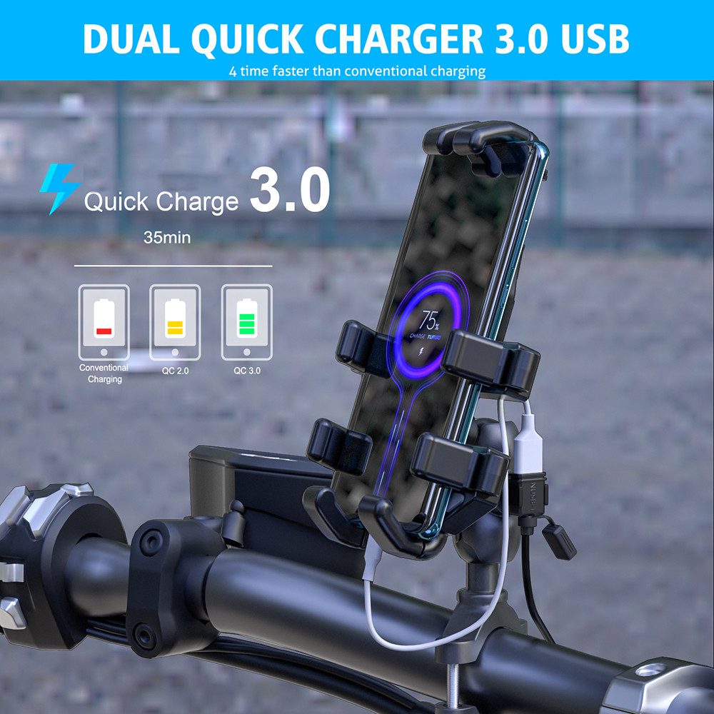 NADZWA Dual USB Port USB Motorcycle Charger Motorcycle Handlebar Charger 12V-24V Quick Charger 3.0 S