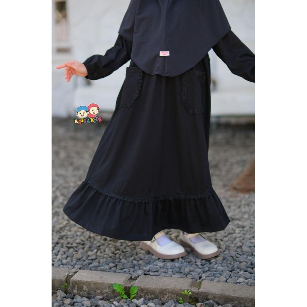 Raggakids Gamis Hitam Polos Bahan Kaos Rg 52 V2 usia 4-13 tahun Promo