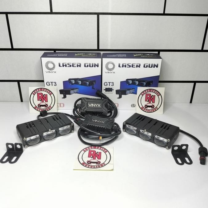 Ready  Lampu Sorot Kabut Mini Laser Slim Vinyx Gt3   3 Mata Sinar Putih Kuning Motor Mobil