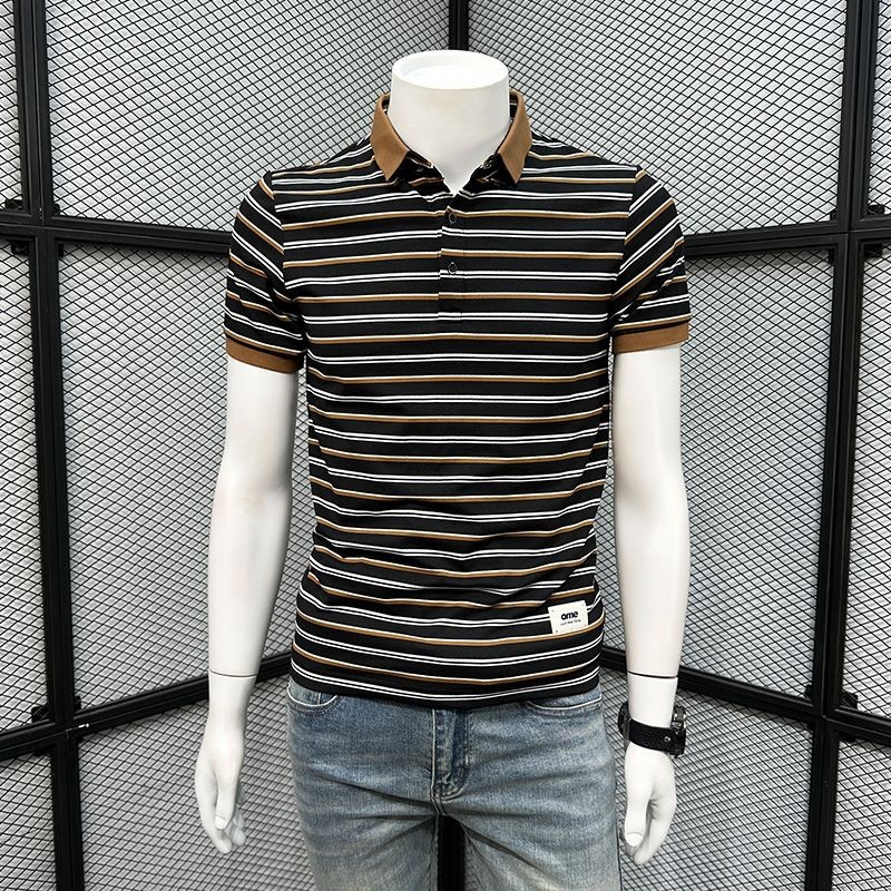 Garis-garis POLO Kaos Lengan Pendek Pria T Merek Fesyen Kelas Atas T-shirt