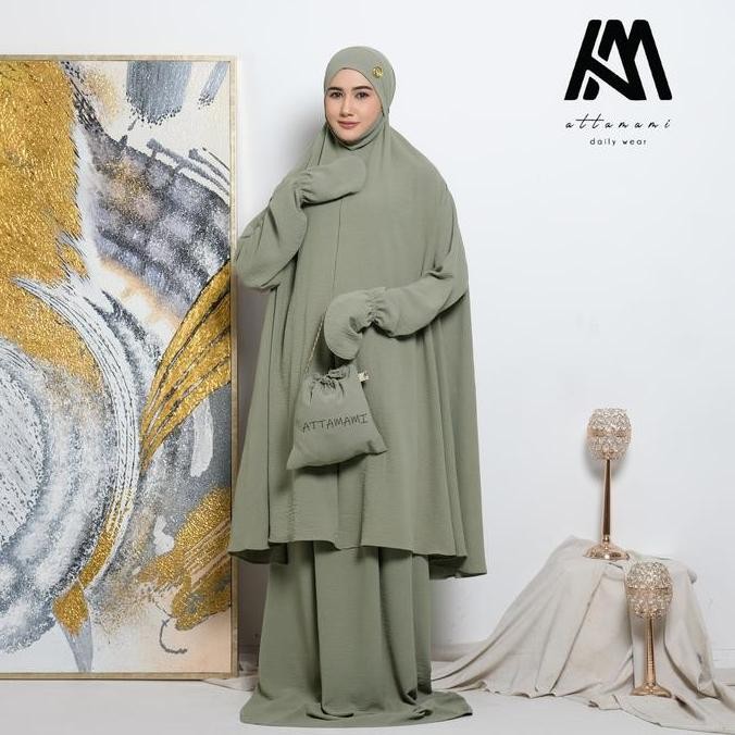 Diskon Mukena Dewasa Stelan Berlengan Bahan Crinkle |  Mukenah Potongan Atasan