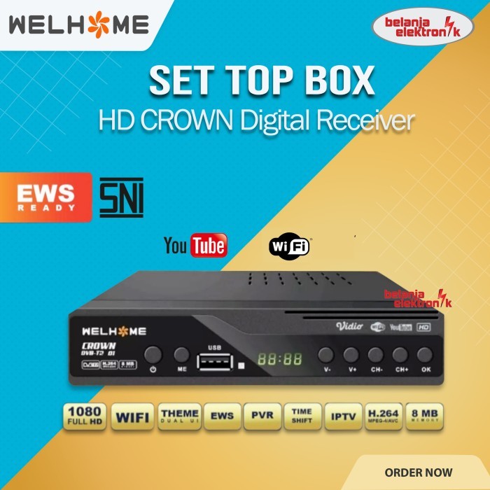 WELHOME SET TOP BOX DVB T2 STB HD CROWN DIGITAL RECEIVER