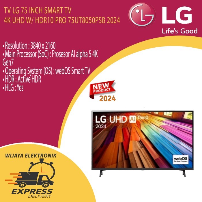 TV LG 75 Inch 4K UHD LG 75UT8050PSB Smart TV