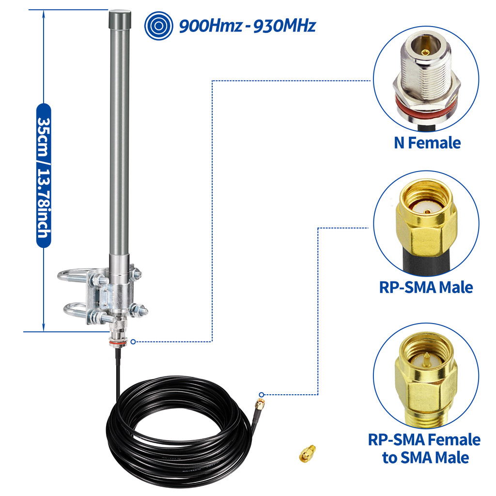 DAMO 8dbi Outdoor Lora 868mhz 915mhz Antenna 32.8ft RG58 Cable for RAK Nebra Bobcat HNT Helium Hotsp