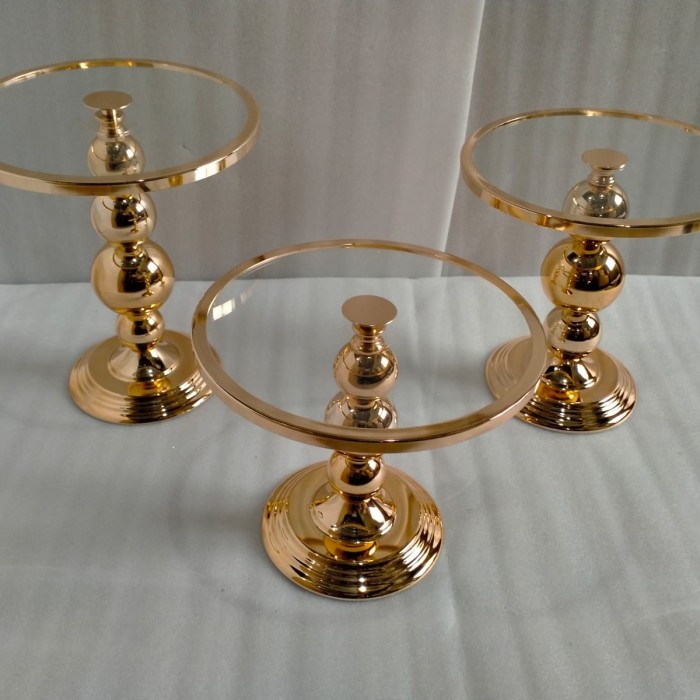Gold cake stand tempat kue kaca gold mewah