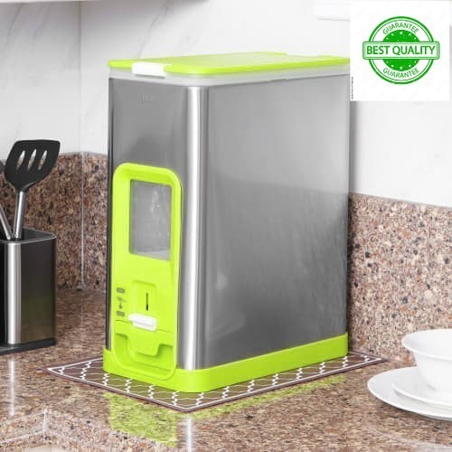 Tempat Beras Rice Box Stainless Sistem Tuang Dengan Tombol 10kg_Hijau (Best Quality)