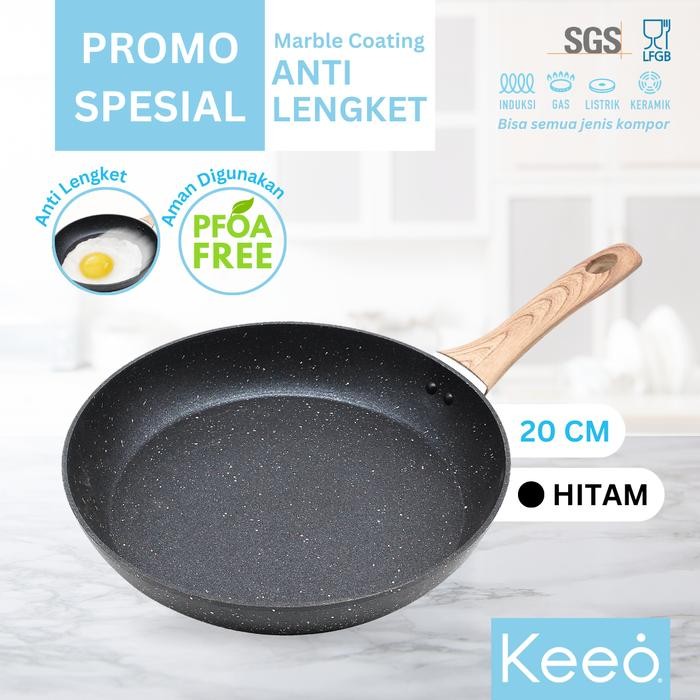Keeo 20 Cm Wajan Teflon Penggorengan Frypan Anti Lengket Marble Granit