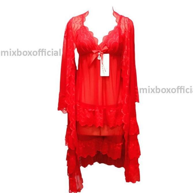 

Kimono 4 In 1 Set Piyama Brukat 3Layer Jumbo Lace Lingerie Mewah Trawang Ld130 - Fiona Original