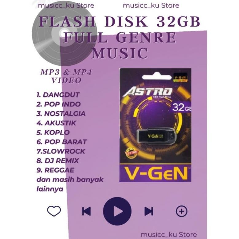 Flashdisk Atom V-Gen 32 GB Edisi Eksklusif Flashdisk Music berisi lagu Pop, Minang, Dj, Slowrock, Bu