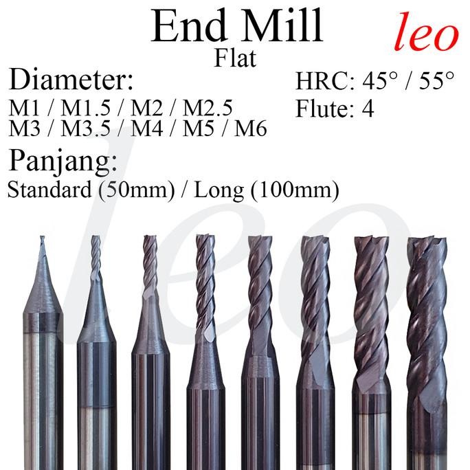 

SIAP KIRIM END MILL CARBIDE LEO FLAT DIAMETER 1/1.5/2/2.5/3/3.5/4/5/6 MM HRC 45/55 4 FLUTE CNC MILLING CUTTER BITS TUNGSTEN ENDMILL