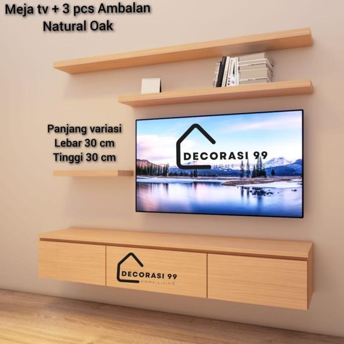 Meja Tv Gantung + Ambalan 3 Pcs / Meja Tv Minimalis / Rak Tv Gantung / Bufet Tv/ Cradensa Tv