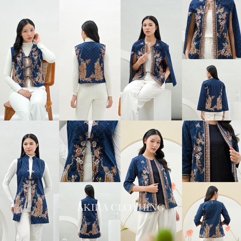 CR - Atasan Batik Wanita Modern Blue AAB - Batik Couple - Batik Seragam - Batik Unik - Dress Batik -