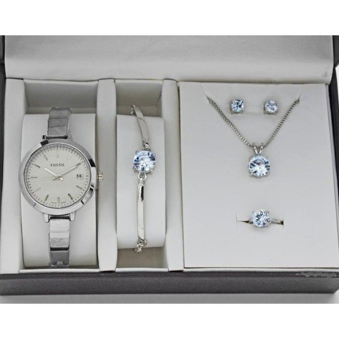 Murah Jam Tangan Wanita Fossil Paket Plus Gelang Cincing Anting Kalung