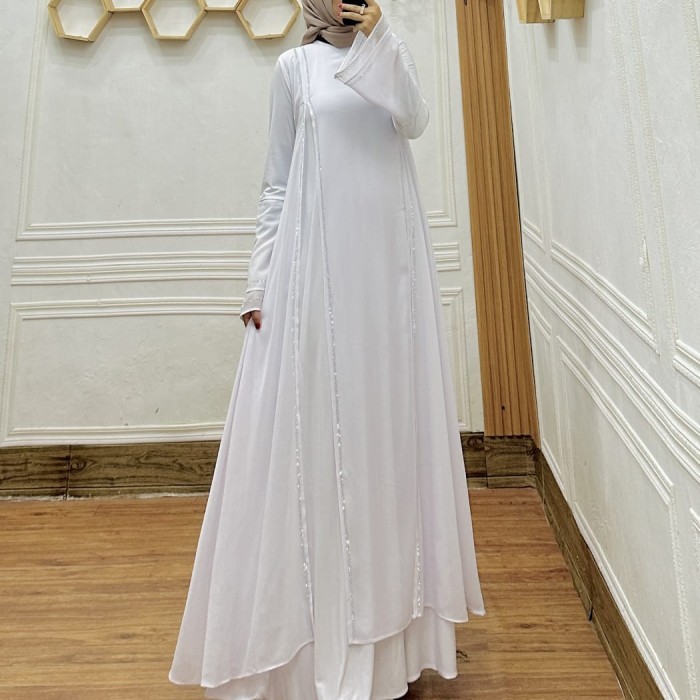 Abaya Turkey Putih Jersey Ceruty Mix Payet Swarovski