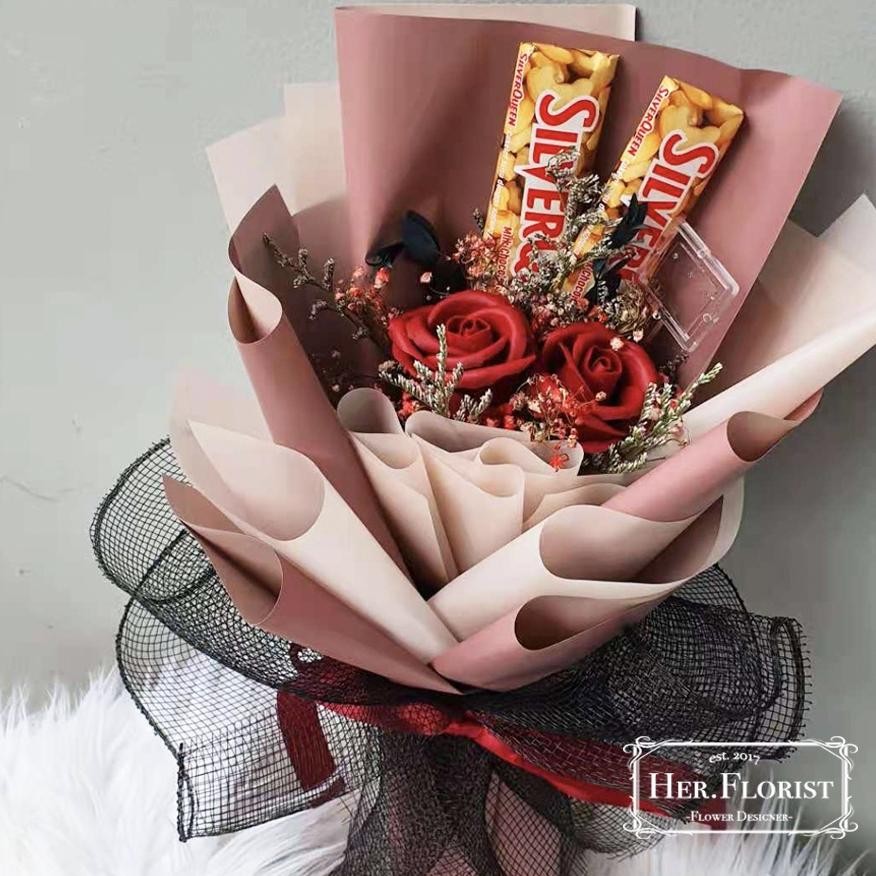 TERMURAH HER.FLORIST [SNACK] Buket Coklat | Bucket Silverqueen | Bunga Sabun Rose / Gompie | Kado Ha