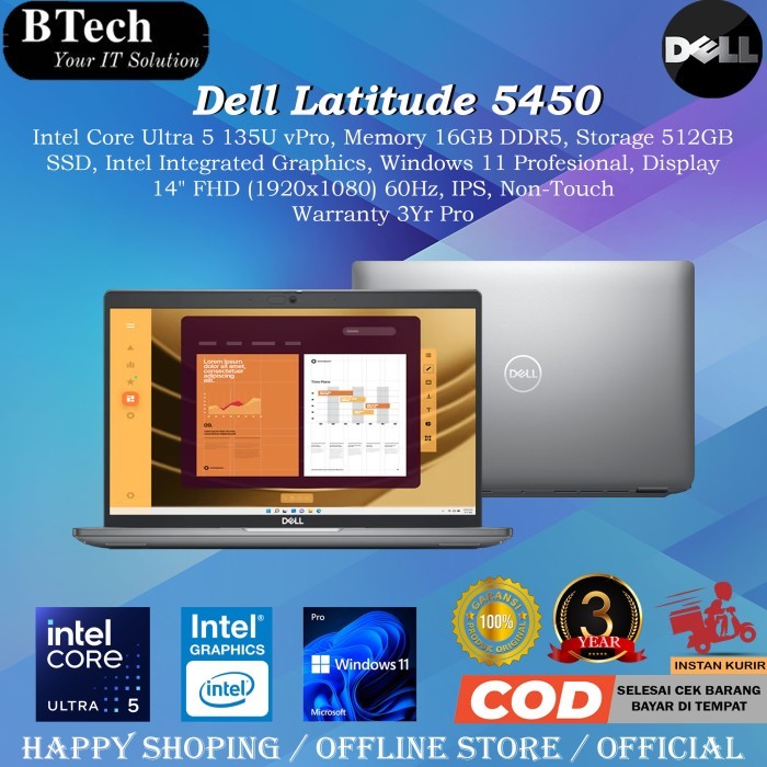 Dell Latitude 5450 Core Ultra 5 135U Vpro 16Gb 512Gb Ssd W11Pro 3Yr