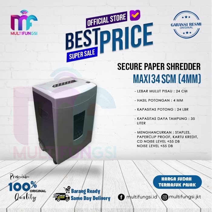 

PROMO! Mesin Penghancur Kertas Secure Paper Shredder MAXI 34SCM (4mm)