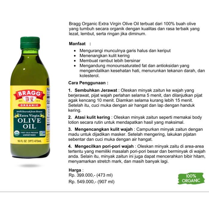 

terbaru !!! bragg minyak zaitun organic extra virgin olive oil 473ml bisa diminum! ready