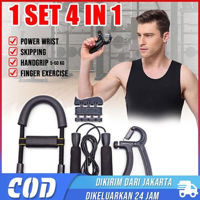 New Alat Fitness 4in1 Handgrip Set Power Wrist Skipping Finger Exercise Alat Fitness Alat Gym Satu S
