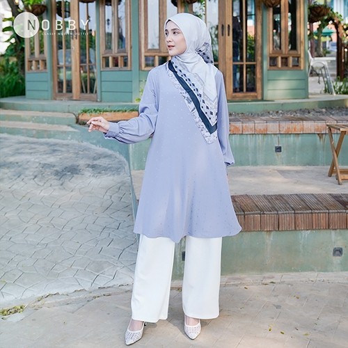 Nobby Atasan Muslim Tunik Wanita Terbaru Warna Pastel Bahan Mikami Raindrops Wudhu Friendly Malini