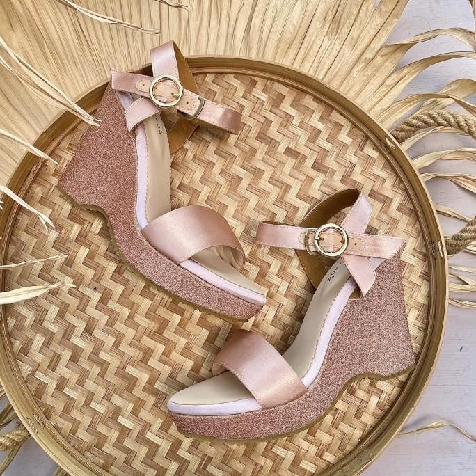 Super Sale, Blush Pink Wedges Sandal Sepatu Kasual Wanita Heels 9Cm Aveda Ga4484