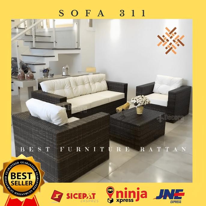 Set Kursi Sofa Bangku Korsi 311 Duduk Teras Malas Santai Rotan Sintetis Untuk Teras Ruang Tamu 1 Set