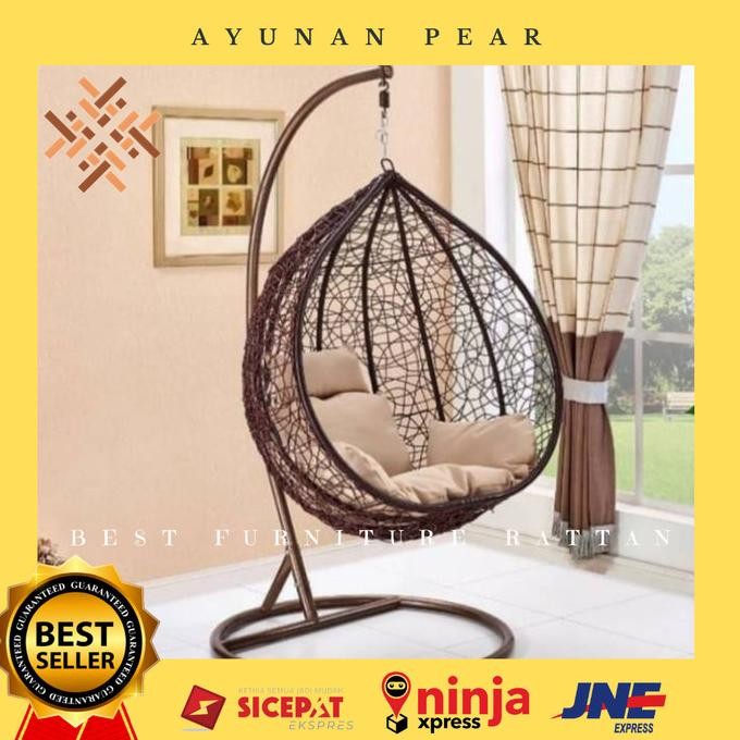 Kursi Ayunan Anyaman Rotan Sintetis Gantung Pear Anak Anak Dewasa Malas Santai Nyaman Empuk Halaman 