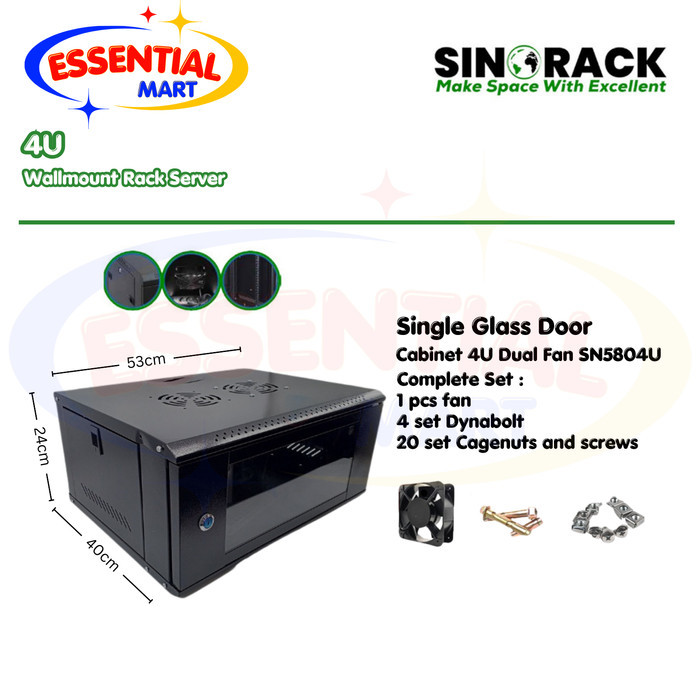 Sinorack Wall Mounted / Rak Server 4U Dual Fan (530X400X240mm)