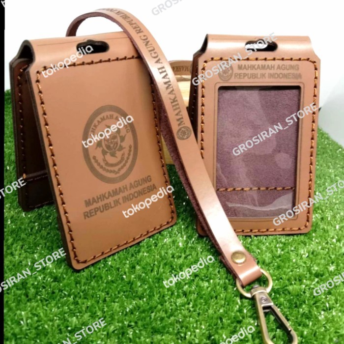 

TERLARIS! lanyard id card kulit holder custom mahkamah agung MA logo nama grafir