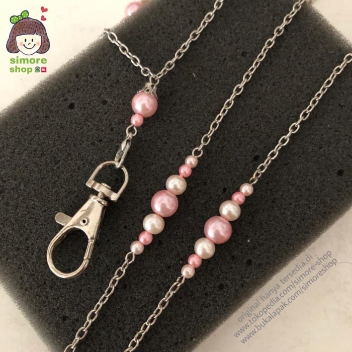 

HOT SALE! Beaded Lanyard Tali ID Name Tag Kalung Jejer BabyPink L22