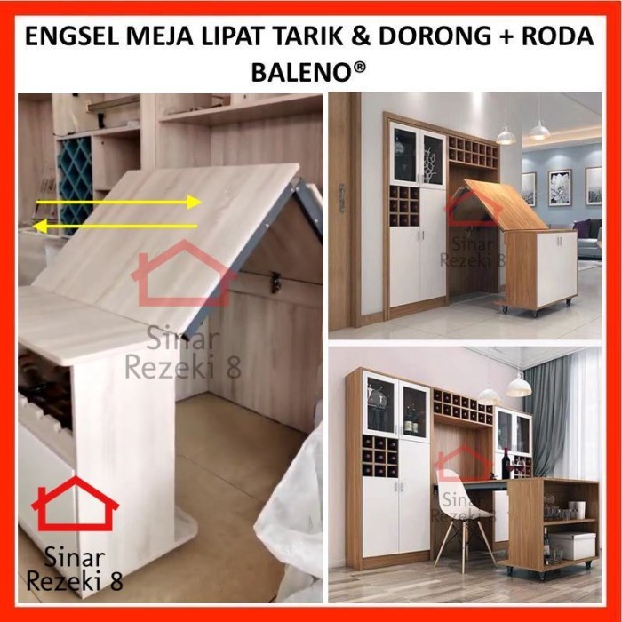 Engsel Meja Lipat Tarik + Roda / Folding Up Lemari Meja Hemat Ruangan