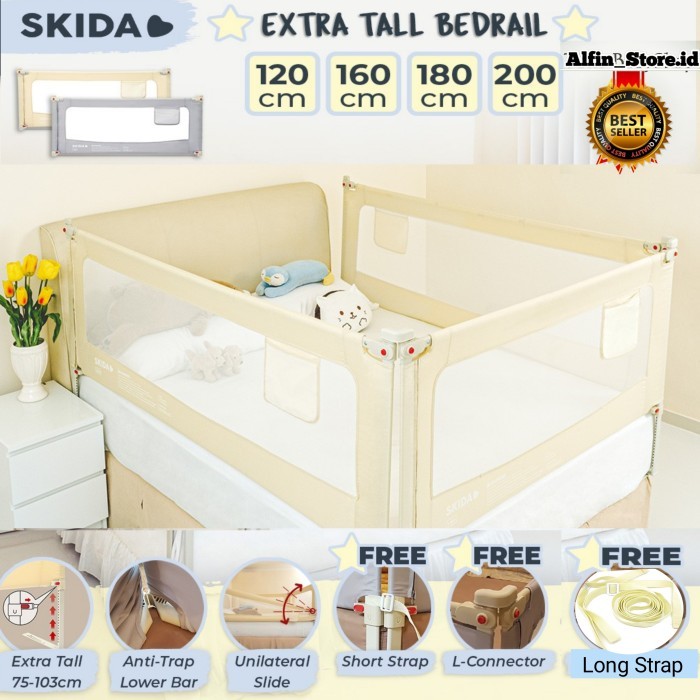 Skida 160Cm Extra Tall Bedrail Pagar Ranjang Kasur Bayi Bed Guard Rail