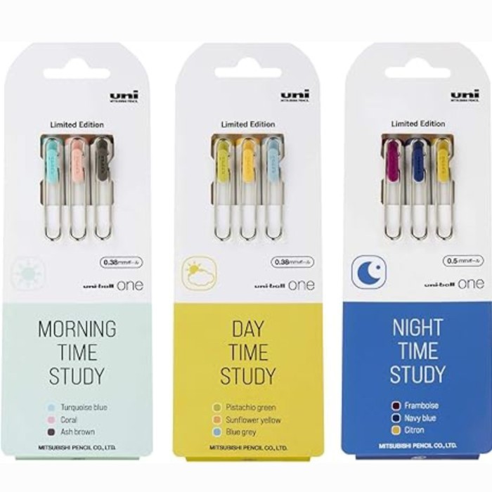 

terbaru !!! uniball one "study time" limited edition set of 3 ready