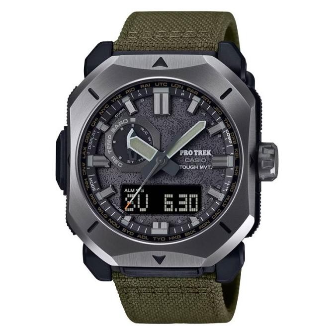 Jam Tangan Pria Casio Pro Trek PRW-6900YB-3DR Climber Line Solar Digital Analog Dial Green Cloth Ban