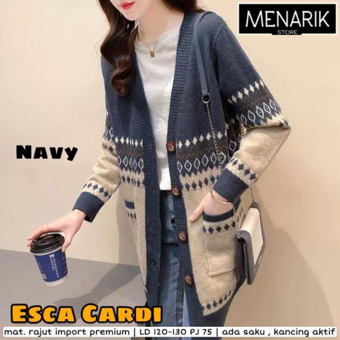 NEW ESCAAA CARDI JAKET CARDIGAN JUMBO WANITA RAJUT IMPORT HALUS MOTIF CANTIK